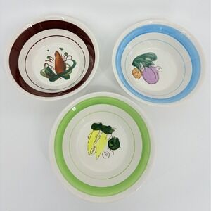 Vintage Action Korea Bowls Hand Painted Vegetables Set of 3 Minor Chips